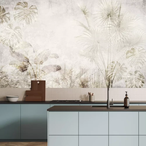 Fototapete Zartes botanisches Muster in Beigetönen