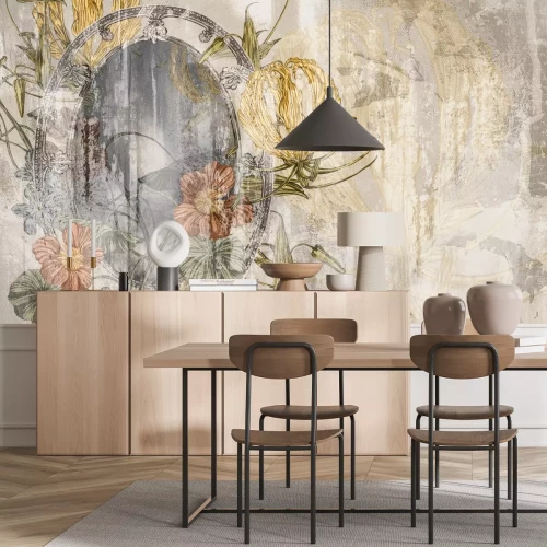 Fototapete Abstrakter Spiegel zwischen Blumen