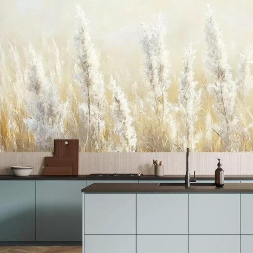 Fototapete Aquarell einer Wiese mit trockenem Gras