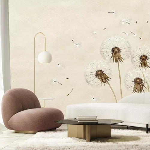 Fototapete Löwenzahn mit im Wind wehenden Samen