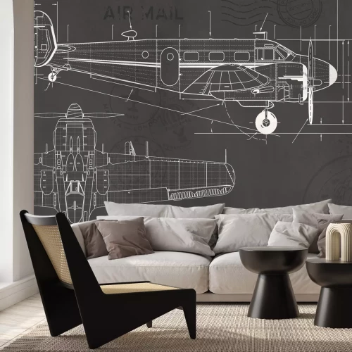 Fototapete Technische Skizze und Konstruktionszeichnung eines Flugzeugs