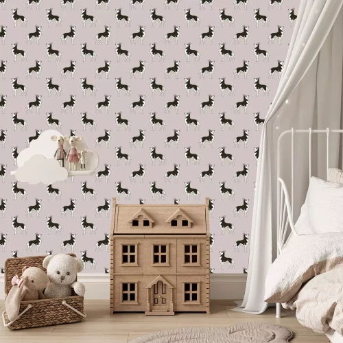 Fototapete Minimalistisches Muster mit schwarz-weißen Hunden