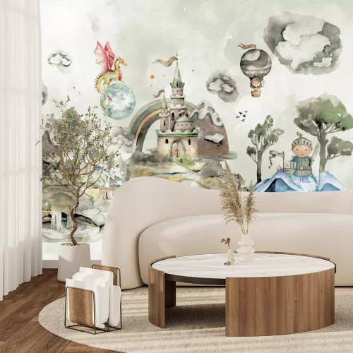 Fototapete Vergnügungspark Märchenmuster Aquarellillustration