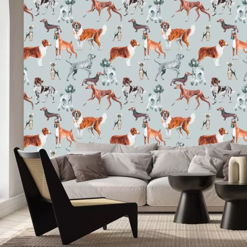 Fototapete Verschiedene Hunderassen Illustration im Aquarellstil