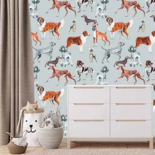 Fototapete Verschiedene Hunderassen Illustration im Aquarellstil