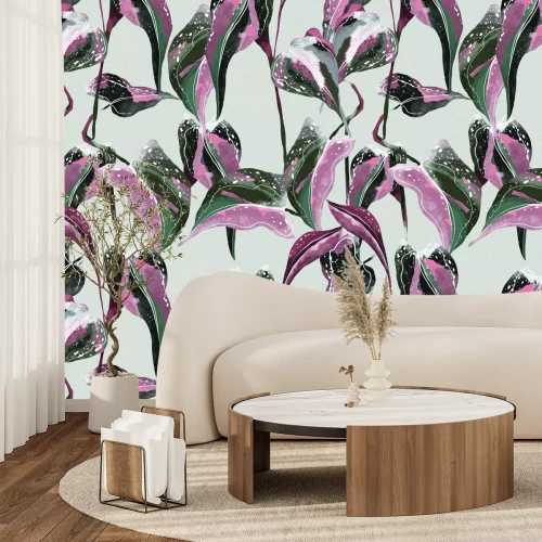 Fototapete Bunte tropische Blätter mit Rosa