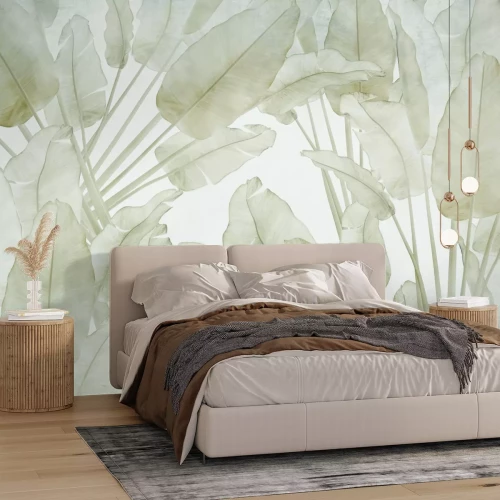 Fototapete Zarte Palmblätter in Beigetönen
