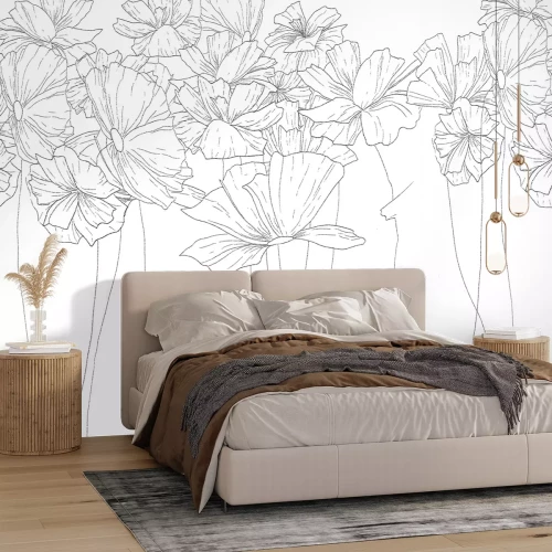 Fototapete Skizzierte Wildblumen auf weißem Hintergrund