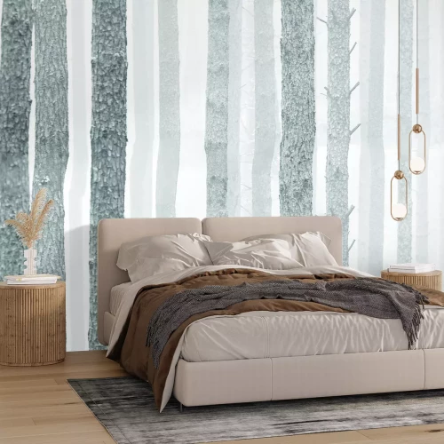 Fototapete Birkenwald in Grautönen