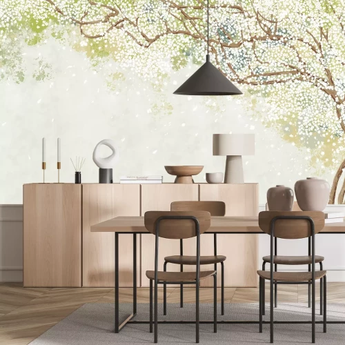 Fototapete Blühender Baum mit weißen Blüten