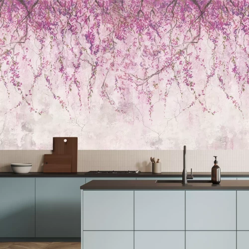 Fototapete Hängende Kletterpflanzen mit Kirschblüten