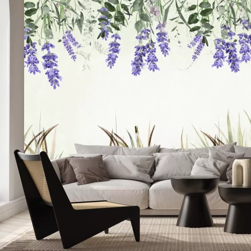 Fototapete Hängende Lavendelblüten mit Gräsern