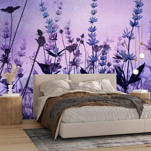 Fototapete Wiese mit rosa Lavendelblumen