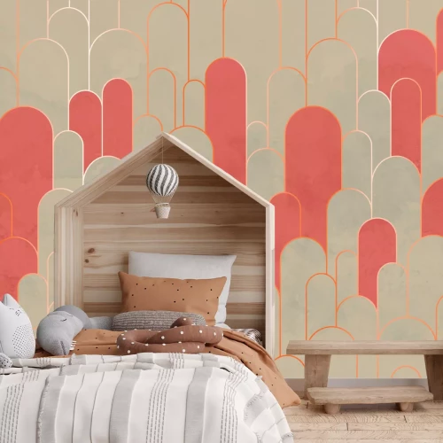 Fototapete Beige-orange Bögen mit goldener Verzierung