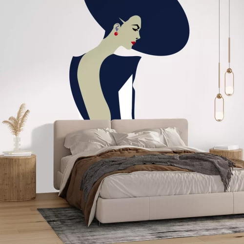 Fototapete Frau mit Hut auf hellem Hintergrund