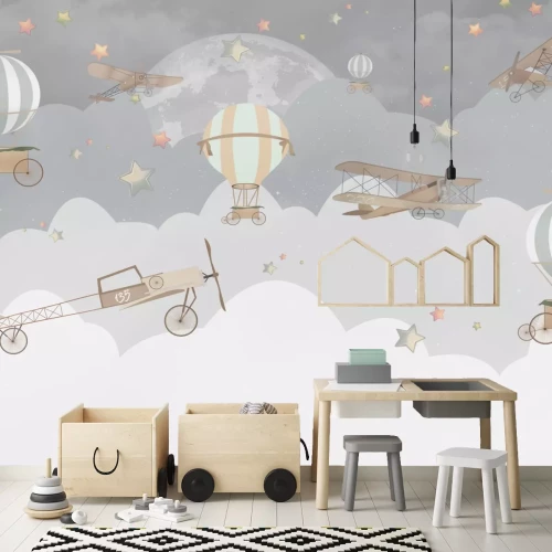 Fototapete Flugzeuge und Ballons in den Wolken