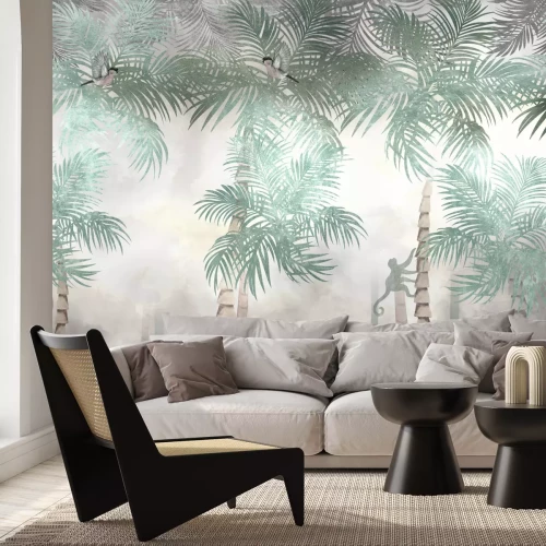 Fototapete Dschungel mit exotischen Palmen und Affen