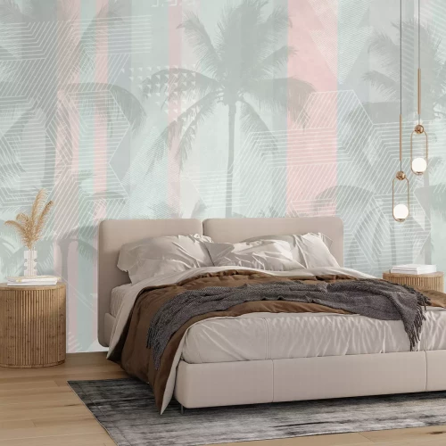 Fototapete Graue Palmen an der gestreiften Wand