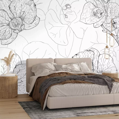 Fototapete Gezeichneter Skizze von Orchideenblüten