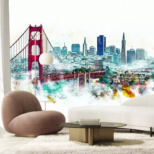 Fototapete Gemalte Stadt mit hohen Gebäuden