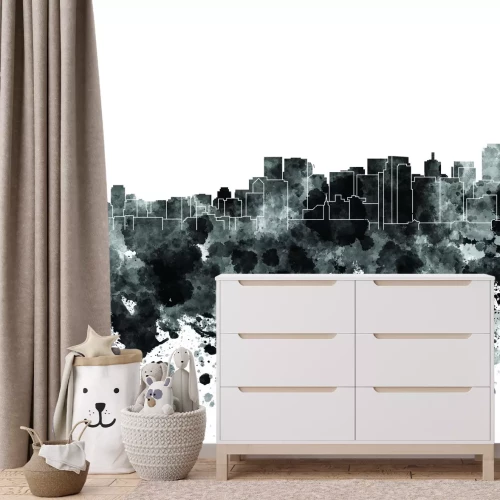 Fototapete Schwarz-weiße Aquarell der Metropole mit einer Brücke