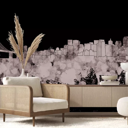 Fototapete Schwarz-weiße Aquarell der Metropole mit einer Brücke