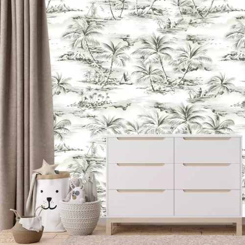 Fototapete Schwarz-weiße Palmen in den Tropen