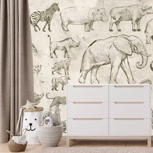 Fototapete Safari-Tiere auf einem Batten-Hintergrund