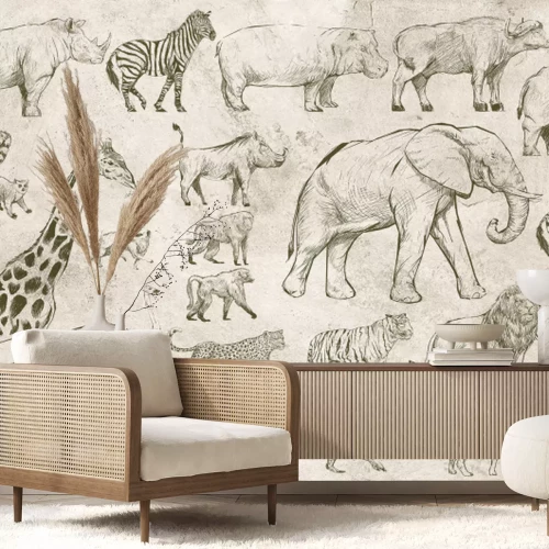 Fototapete Safari-Tiere auf einem Batten-Hintergrund