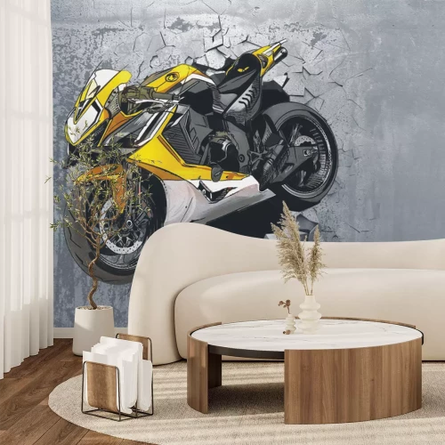 Fototapete Moderner Motorrad auf Beton