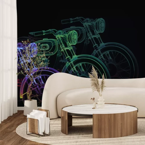 Fototapete Neon-Skizze eines Motorrads im Retro-Stil