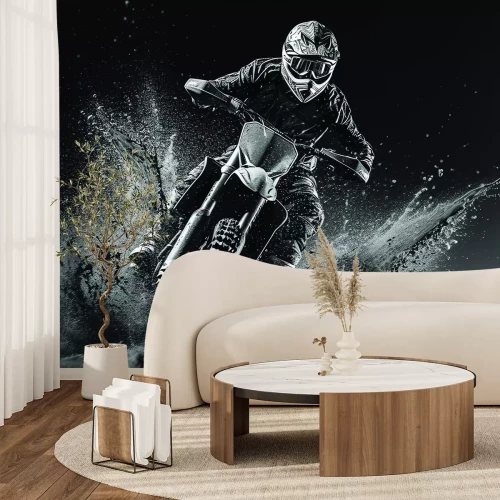 Fototapete Rennmotorradfahrer auf der Strecke