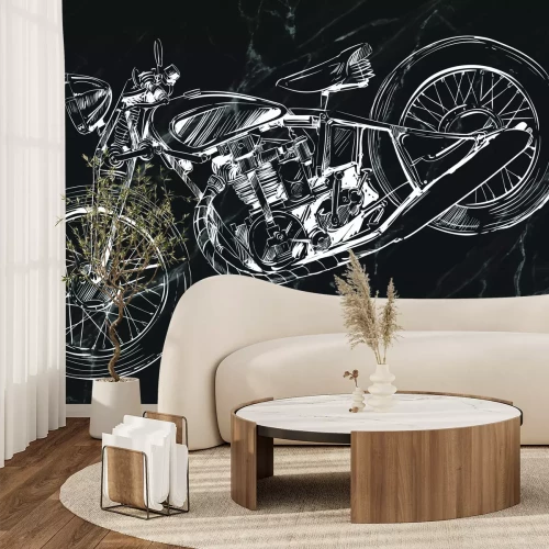 Fototapete Schwarz-weißer gezeichneter Motorrad
