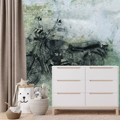 Fototapete Skizze eines Motorrads auf Betonhintergrund