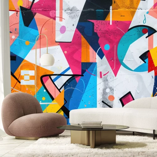 Fototapete Abstraktes Graffiti-Mural mit geometrischen Formen