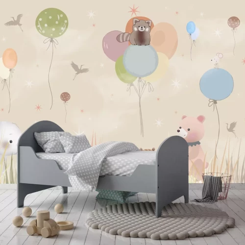 Fototapete Tiere auf der Wiese mit fliegenden Ballons