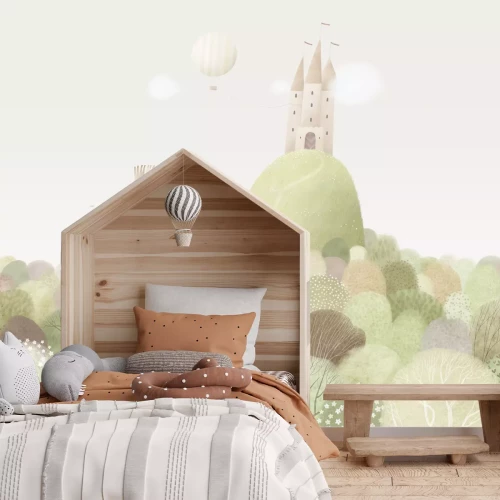 Fototapete Schloss auf einem Hügel märchenhafte Landschaft