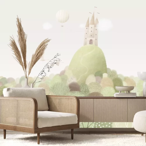 Fototapete Schloss auf einem Hügel märchenhafte Landschaft