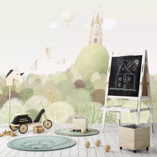 Fototapete Schloss auf einem Hügel märchenhafte Landschaft