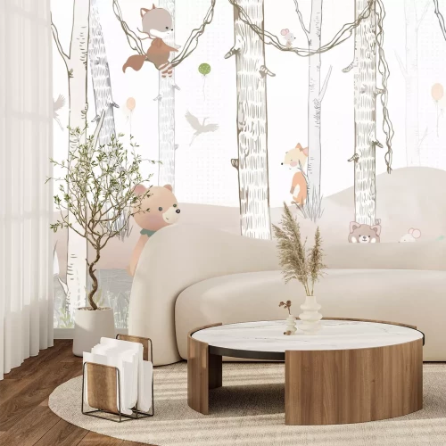 Fototapete Kinderwald mit einem Elefanten und einem Fuchs