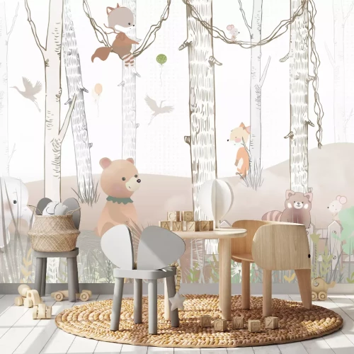 Fototapete Kinderwald mit einem Elefanten und einem Fuchs