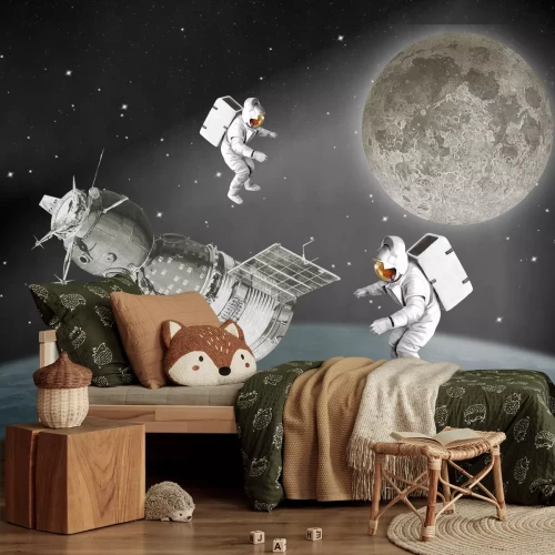 Fototapete Kosmonauten in der Umlaufbahn vor dem Mond