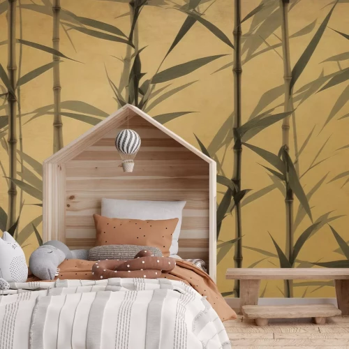 Fototapete Bambussprossen auf gelbem Hintergrund