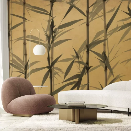 Fototapete Bambussprossen auf gelbem Hintergrund