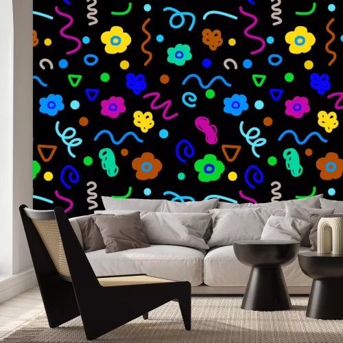 Fototapete Kinder-Muster mit Blumen und Formen