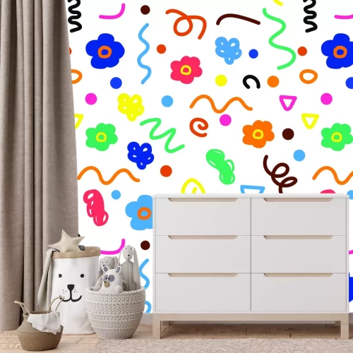 Fototapete Kinder-Muster mit Blumen und Formen