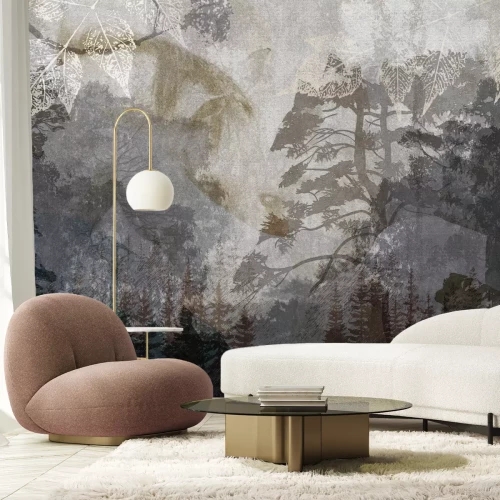 Fototapete Pferde vor einer Waldlandschaft