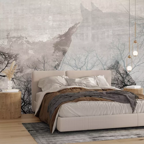 Fototapete Silhouette eines Pferdes zwischen Bäumen