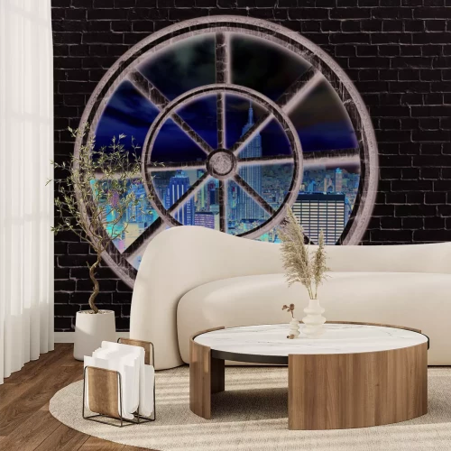 Fototapete Blick durch ein rundes Fenster auf New York