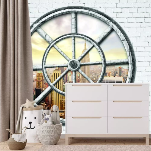 Fototapete Blick durch ein rundes Fenster auf New York